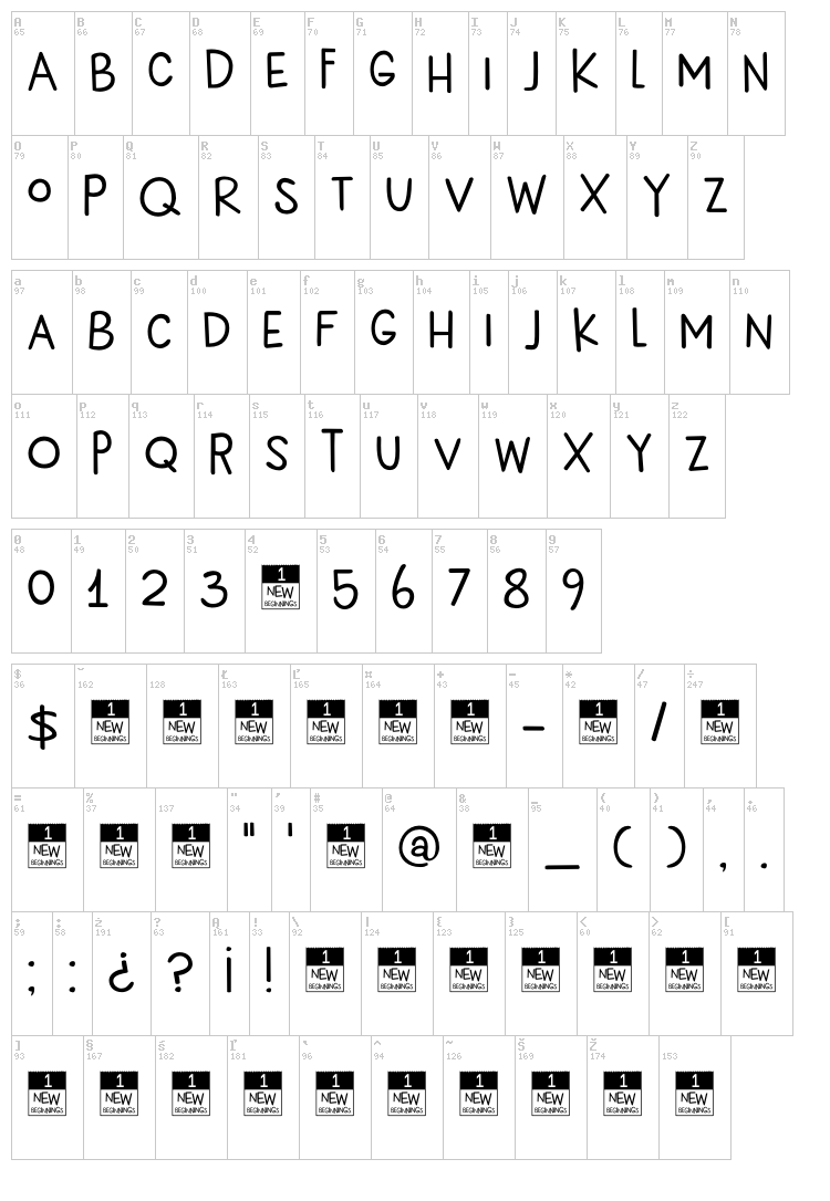 DK New Beginnings font map